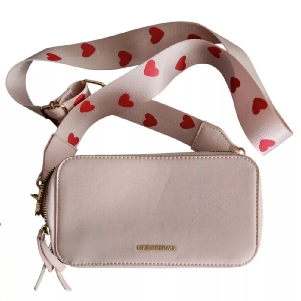 LIKE DREAMS Los Angeles Purse Pink with Red Hearts.